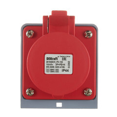Розетка силовая угловая настенная Dekraft РС-103 с заземлением 3P+N+PE 3 фазы 16 А 380 В IP44 красная (26194DEK) - фото 2