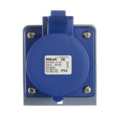 Розетка силовая угловая настенная Dekraft РС-103 с заземлением 2P+PE 1 фаза 32 А 220 В IP44 синяя (26191DEK) - фото 2