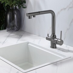 Смеситель для кухни Abber Emotion никель с высоким изливом с подключением к фильтру однорычажный (AF8814NG) - фото 3