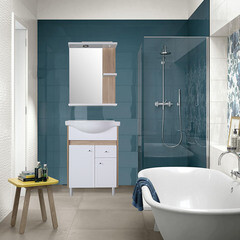 Зеркало с подсветкой с полкой прямоугольное 60х75 см в раме белой/дуб янтарный АСБ-Мебель Магнолия (9099) - фото 2