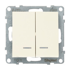 Изображение товара Выключатель Legrand Suno двухклавишный встраиваемый слоновая кость с подсветкой (721215)