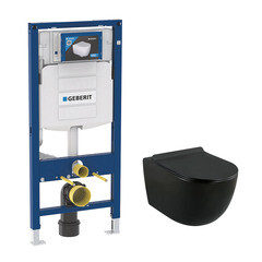 Изображение товара Комплект инсталляции Geberit Sigma с унитазом Lavelly Classic Black и сиденьем дюропласт микролифт быстросъем