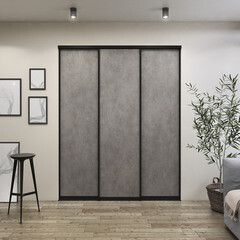 Дверь-купе 883x2452 мм бетон чикаго светлый/черный Elegant - фото 2