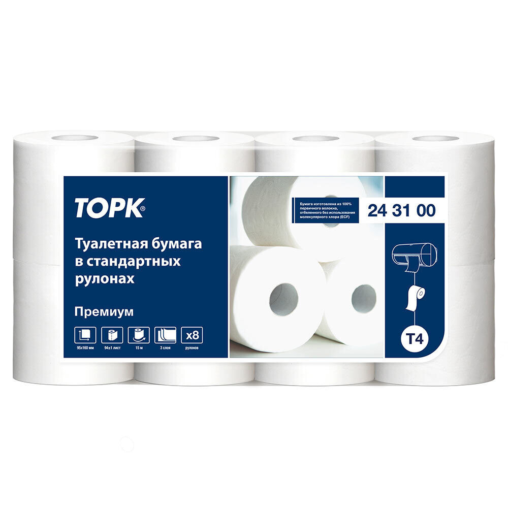 

Туалетная бумага Tork Premium в стандартных рулонах 15 м (8 шт.), Белый