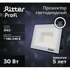 Прожектор светодиодный Ritter Profi 4000K 30 Вт IP65 черный - фото 6