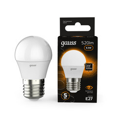 Лампа светодиодная Gauss E27 3000К 6,5 Вт 520 Лм 150-265 В шар G45 матовая - фото 7