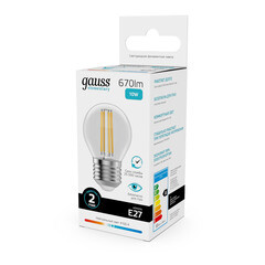 Лампа светодиодная филаментная Gauss Filament E27 4100К 10 Вт 670 Лм 190-240 В шар G45 прозрачная - фото 5