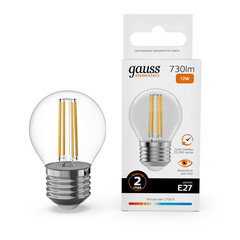 Лампа светодиодная филаментная Gauss Filament E27 2700К 12 Вт 730 Лм 190-240 В шар G45 прозрачная - фото 7
