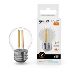 Лампа светодиодная филаментная Gauss Filament E27 2700К 10 Вт 650 Лм 190-240 В шар G45 прозрачная - фото 7