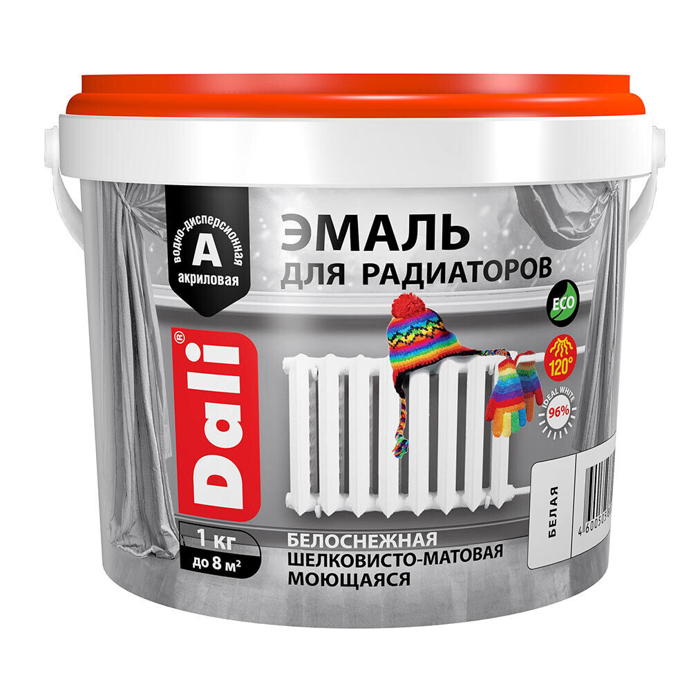 

Эмаль для радиаторов Dali белая матовая акриловая 1 кг, Белый