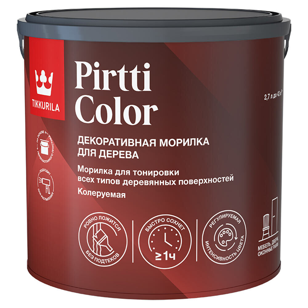 

Морилка Tikkurila/Tikkivala Pirtti Color водная бесцветная 2,7 л, Бесцветный