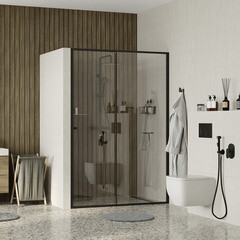 Душевая дверь WasserKraft Dill стекло прозрачное 110х200 см профиль черный 6 мм раздвижная (61S13) - фото 7