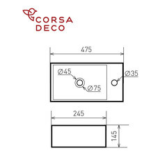 Раковина Corsa Deco WX200 47 см накладная с полочкой белая (ABWX3-47R) - фото 6