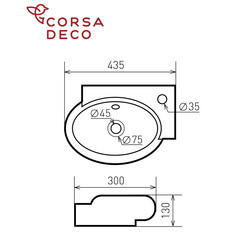 Раковина Corsa Deco WX300 43 см подвесная белая (ABWX3-43S) - фото 2