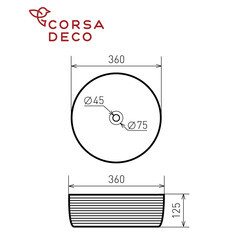 Раковина Corsa Deco Groove 36 см накладная черная/белая матовая (ABGR36BW) - фото 8
