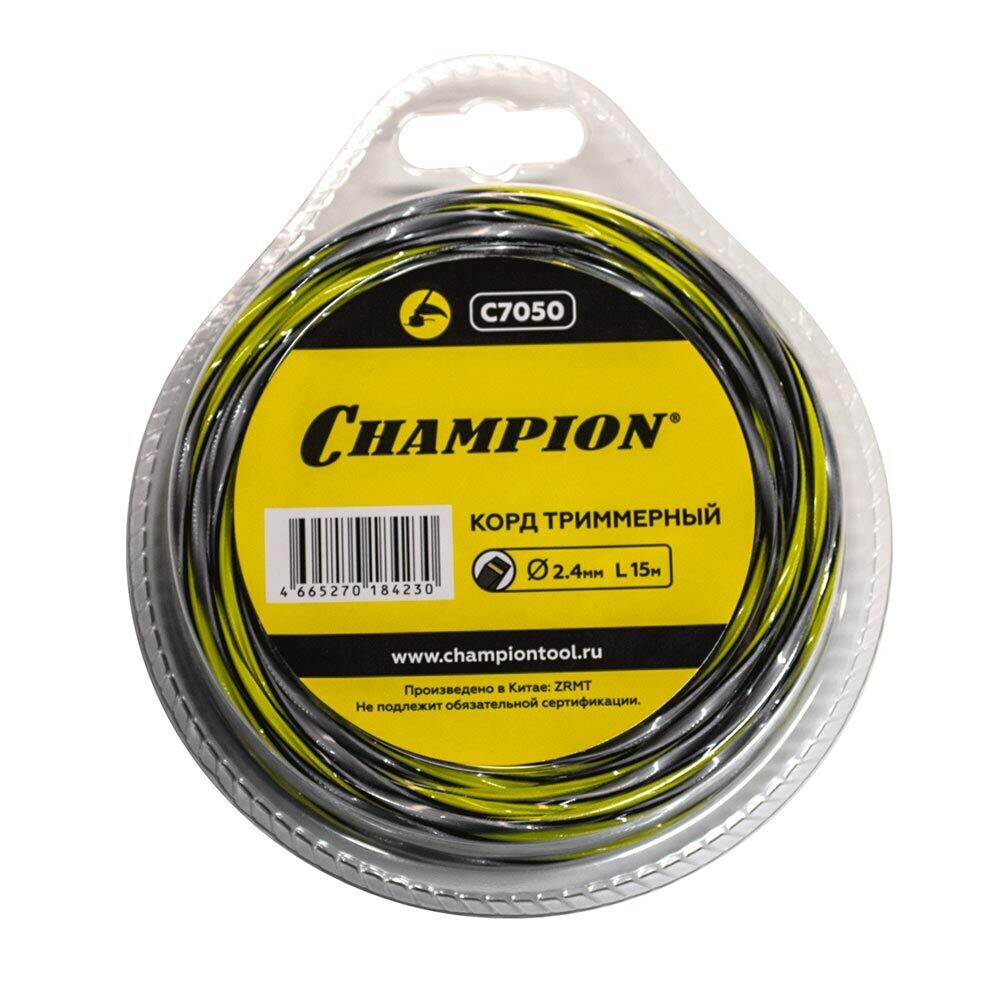 

Леска для триммера Champion Tornado витой квадрат 2,4 мм х 15 м черная (C7050), Черный