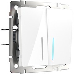 Изображение товара Выключатель Werkel двухклавишный встраиваемый белый проходной с подсветкой (a051112)