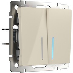 Изображение товара Выключатель Werkel двухклавишный встраиваемый слоновая кость проходной с подсветкой (a051477)