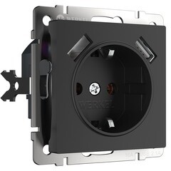 Изображение товара Розетка Werkel встраиваемая черная матовая с 2хUSB-А (a051617)