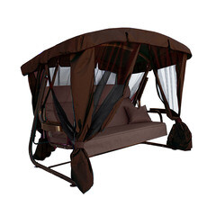 Изображение товара Качели садовые 3-х местные МебельСад Ранго Премиум шоколад 2340х1500х1750 мм с антимоскитной сеткой (МС 3300-Р ш/ш)