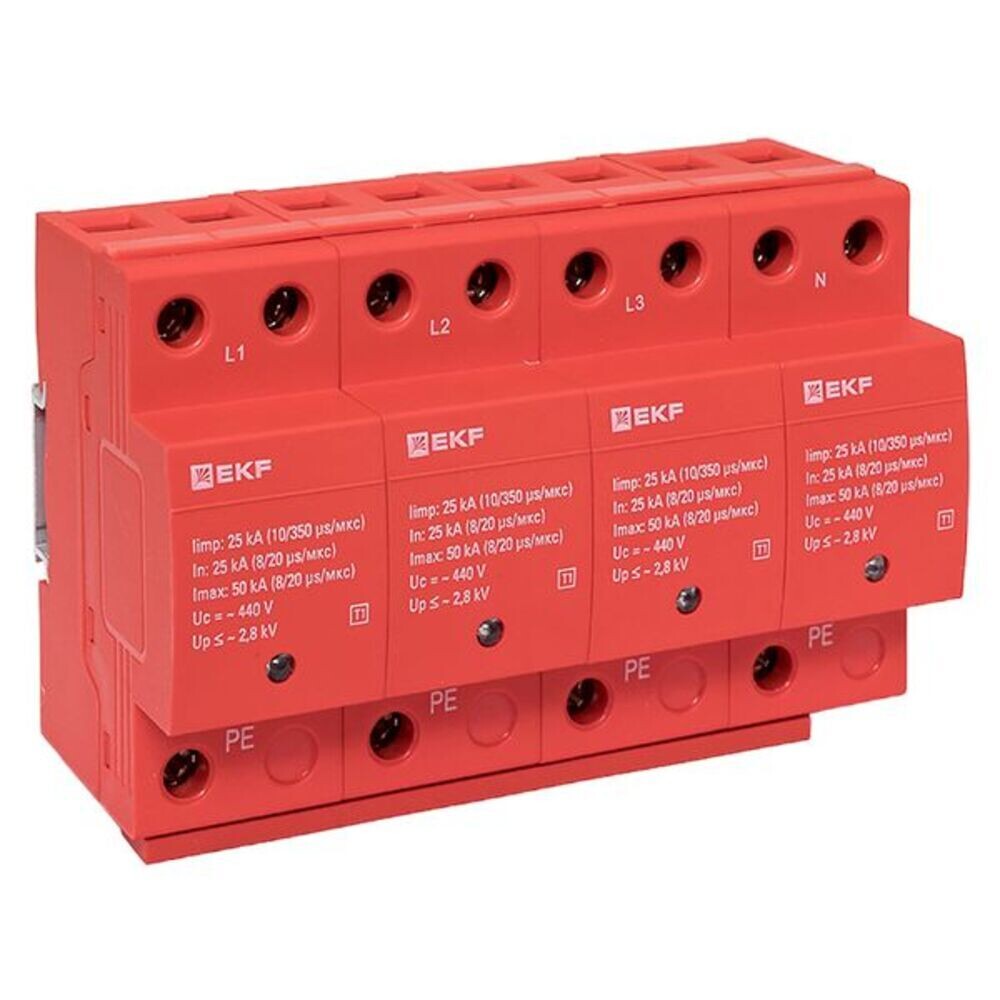 

Ограничитель напряжения модульный EKF (spd-t1-4p) T1 275 В 25 А тип AC 4P