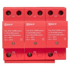 Ограничитель напряжения модульный EKF T1 275 В 25 кА 3P (spd-t1-3p) - фото 3