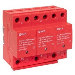 Изображение товара Ограничитель напряжения модульный EKF T1 275 В 25 кА 3P (spd-t1-3p)