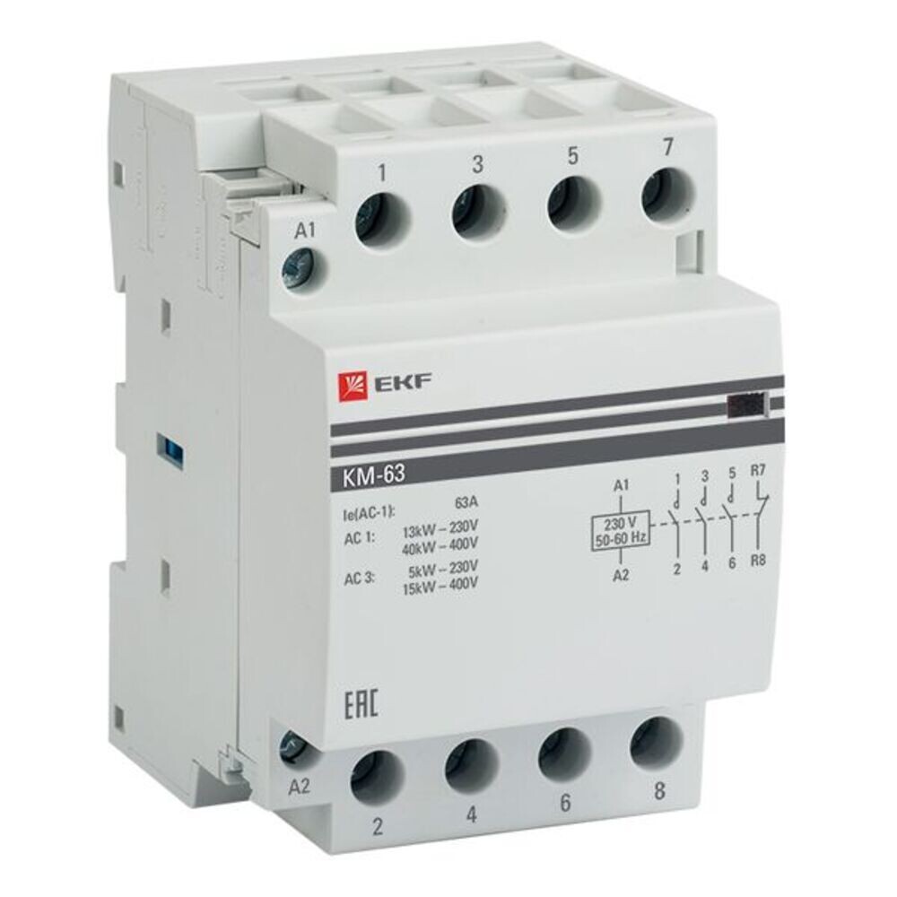 

Контактор модульный EKF PROxima КМ (km-3-63-31) 220 В 63 А тип AC 3NO+NC