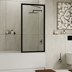 Шторка на ванну неподвижная 80х160х0,6 см профиль черный матовый WasserKraft Abens (20W01-80MB) - фото 3