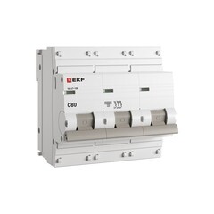 Изображение товара Автоматический выключатель модульный EKF PROxima ВА 47-100 3P 80А тип C 10 кА 400 В (mcb47100-3-80C-pro)