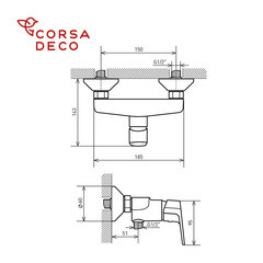 Смеситель для душа без излива Corsa Deco CX черный матовый с лейкой однорычажный (FSHCXB) - фото 18