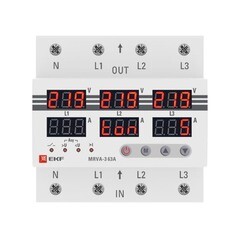 Реле напряжения EKF PROxima 230 В 63 А тип AC с дисплеем (MRVA-3-63A) - фото 1