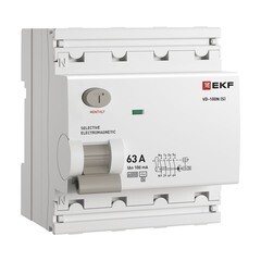 Изображение товара УЗО EKF PROxima ВД-100N (S) 63А 3P+N тип AC 100 мА 6 кА селективное (E1046MS63100)