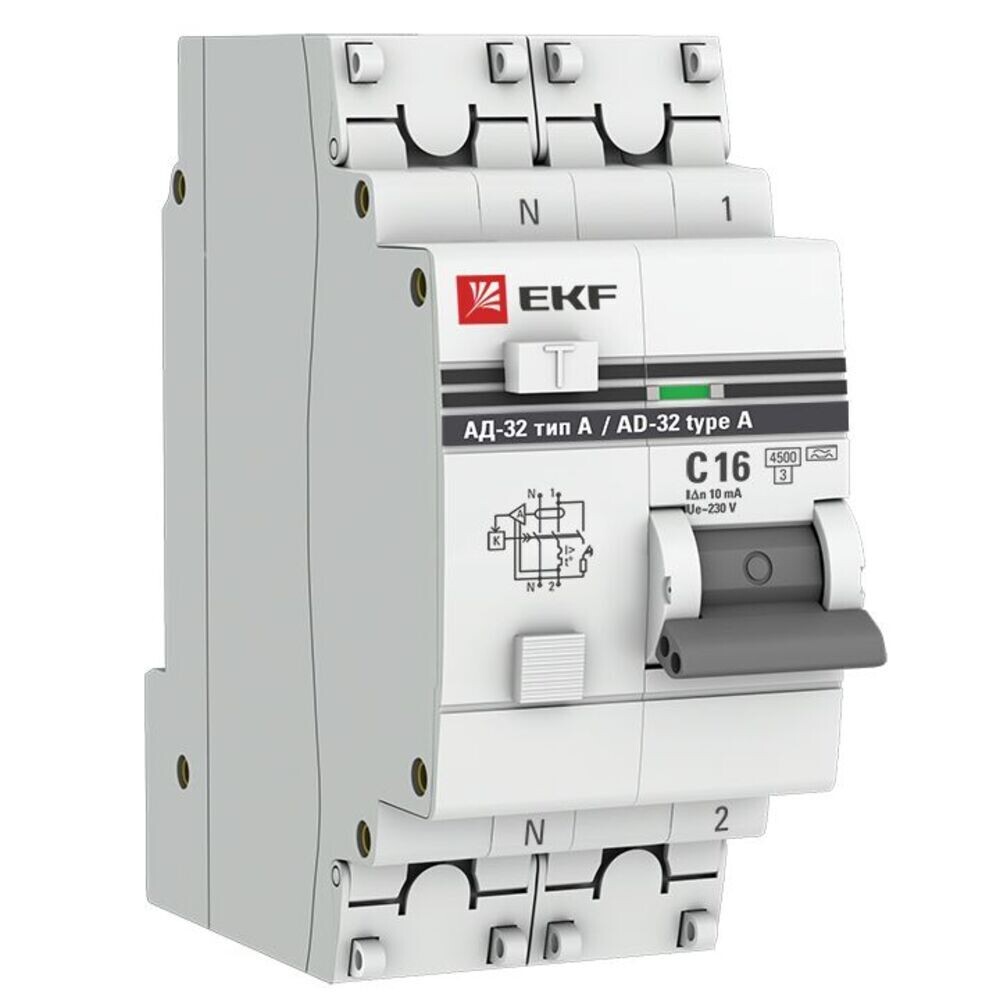 

Автомат дифференциальный EKF PROxima АД-32 16А 1P+N тип A 10 мА 4,5 кА (DA32-16-10-a-pro)