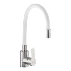 Изображение товара Смеситель для кухни Corsa Deco Vega Steel нержавеющая сталь/белый с высоким изливом однорычажный (1010682)