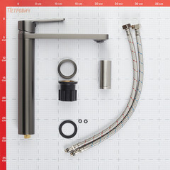 Смеситель для раковины высокий Tokito Kobe однорычажный графит (TOK-KOB-1012) - фото 10