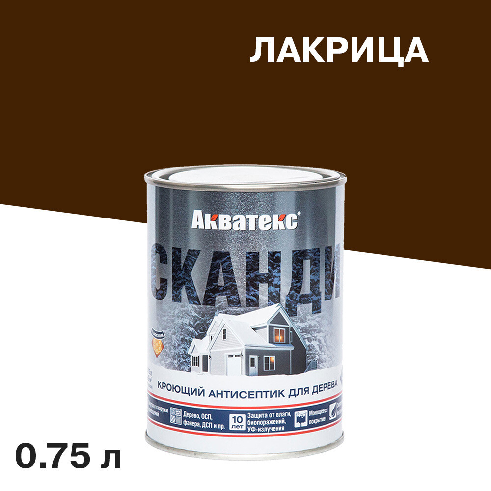 

Антисептик Акватекс Сканди кроющий декоративный для дерева лакрица 0,75 л, Коричневый