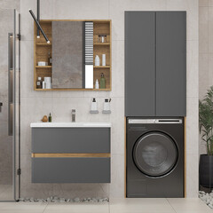 Шкаф над стиральной машиной Sanstar Graffa 65,2 см дуб вотан/графит софт (455.1-3.4.1.) - фото 5