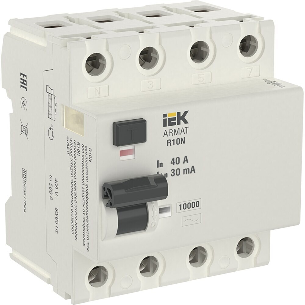 

УЗО IEK Armat R10N 40А 4P тип AC 30 мА (AR-R10N-4-040C030)