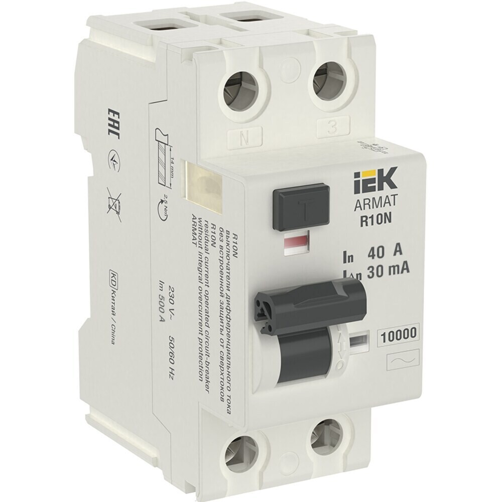 

УЗО IEK Armat R10N 40А 2P тип AC 30 мА (AR-R10N-2-040C030)
