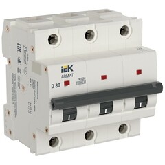 Изображение товара Автоматический выключатель модульный IEK Armat M10H 3P 80А тип D 10 кА 400 В (AR-M10H-3-D080)