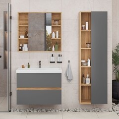 Пенал Sanstar Graffa 50 см подвесной/напольный левый дуб вотан/графит софт - фото 10