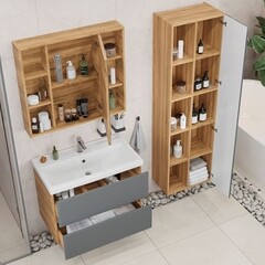 Пенал Sanstar Graffa 50 см подвесной/напольный левый дуб вотан/графит софт - фото 6