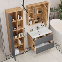 Пенал Sanstar Graffa 50 см подвесной/напольный левый дуб вотан/графит софт - фото 4