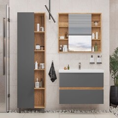 Пенал Sanstar Graffa 50 см подвесной/напольный левый дуб вотан/графит софт - фото 3