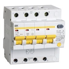 Автомат дифференциальный IEK Karat 63А 3P+N тип AC 30 мА 4,5 кА (MAD10-4-063-C-030)