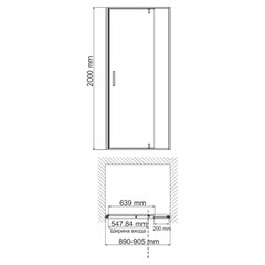 Душевая дверь WasserKraft Aisch стекло прозрачное 90х200 см профиль золото 6 мм распашная (55P04) - фото 2
