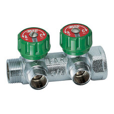 Коллектор Far 3/4 ВР(г) х 2 выхода 1/2 НР(ш) ЕК х 3/4 НР(ш) регулирующий с вставкой под плоское уплотнение (FK 3821 3412UN)