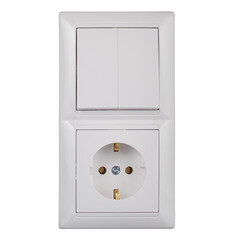 Изображение товара Блок выключателя с розеткой Svet SV1001 двухклавишный встраиваемый белый (SV1001-0004)