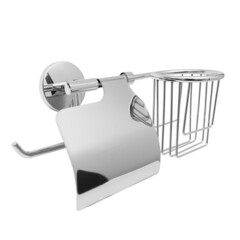 Держатель для туалетной бумаги Delphinium с крышкой и корзиной для освежителя металл хром (102060) - фото 1